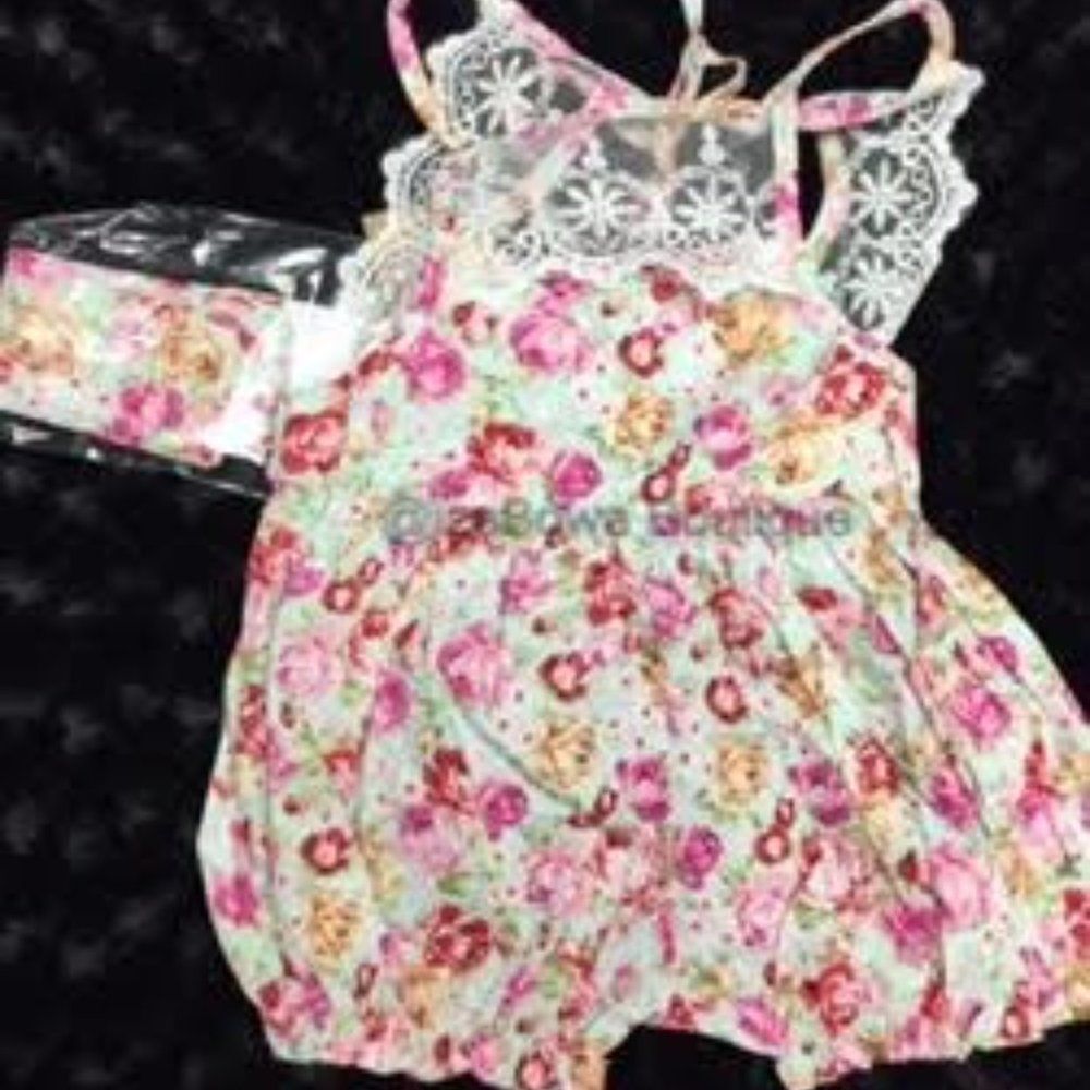 Mint Floral Lace Romper & Knot Headband Set  2403  3T   NWT Boutique